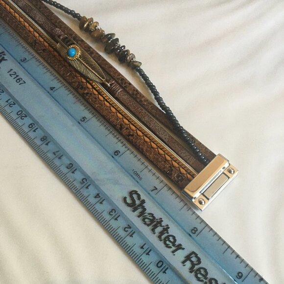 Bohemian Turquoise Silver Leaf Snakeskin Bead Multilayer Wrap Bracelet - Picture 7 of 7